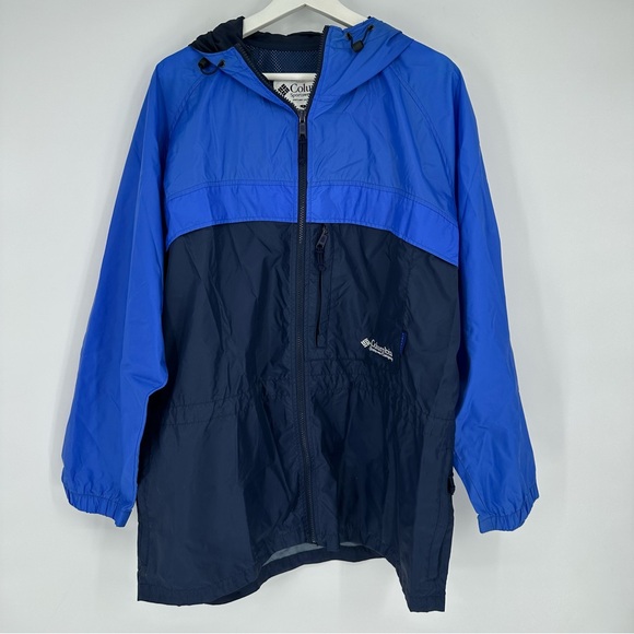 Columbia Packable Two Tone Blue Full Zip Lightweight Hooded Jacket Large Womens - Picture 1 of 6